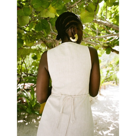 Reformation Grover Linen Dress Beige Oatmeal Midi Maxi Button Front fits XL 12 - Picture 4 of 15